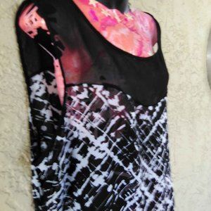 XL, SLEEVELESS, BLACK/WHITE. LITTLE SHEER.